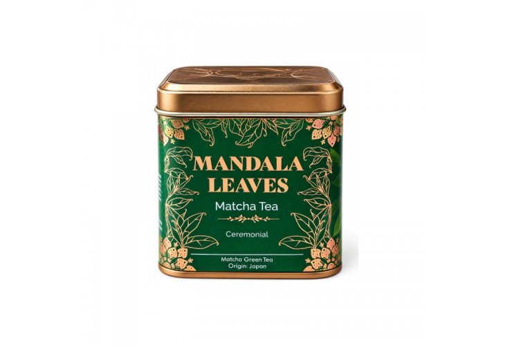 Mandala Leaves ceremoninė matcha arbata dovanų skardinėje