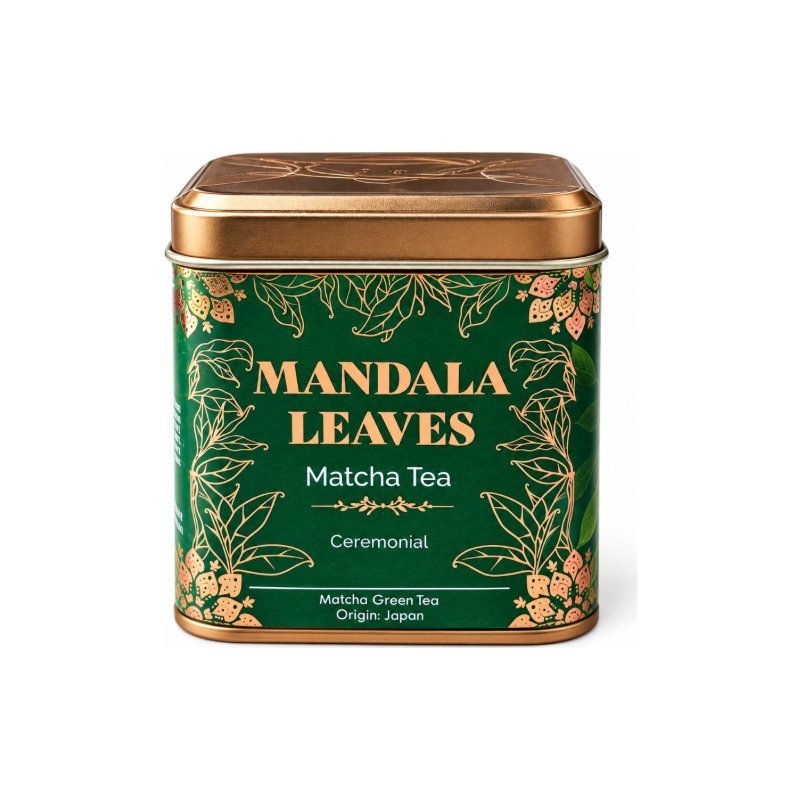 Mandala Leaves ceremoninė matcha arbata dovanų skardinėje