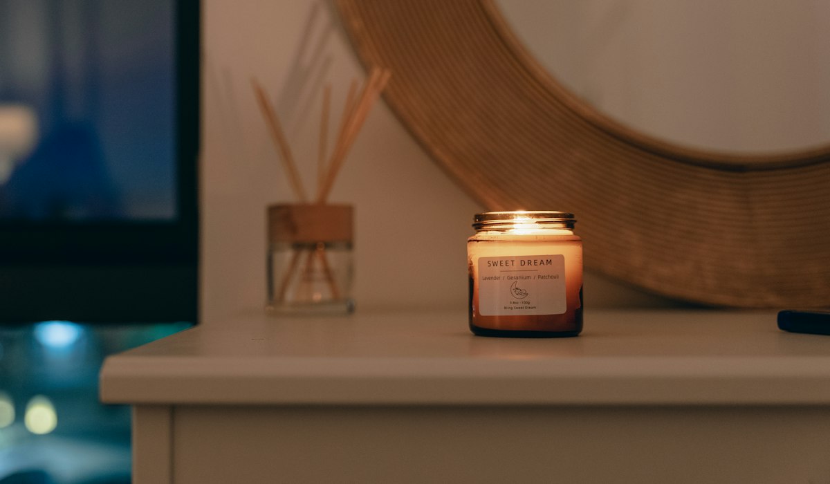 A candle and aroma diffuser for a calm evening